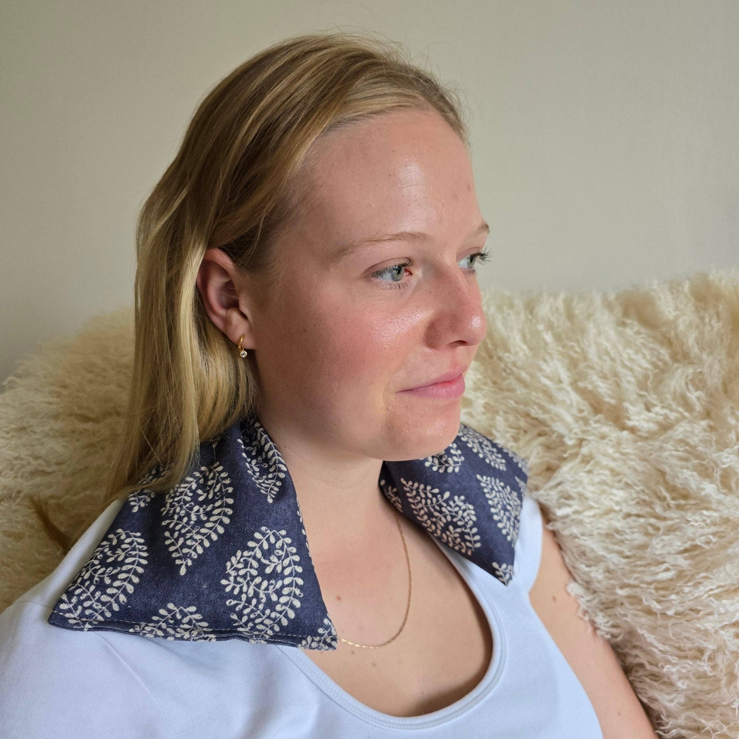 Fern Navy Linen/Cotton Wheat Bag: Unscented