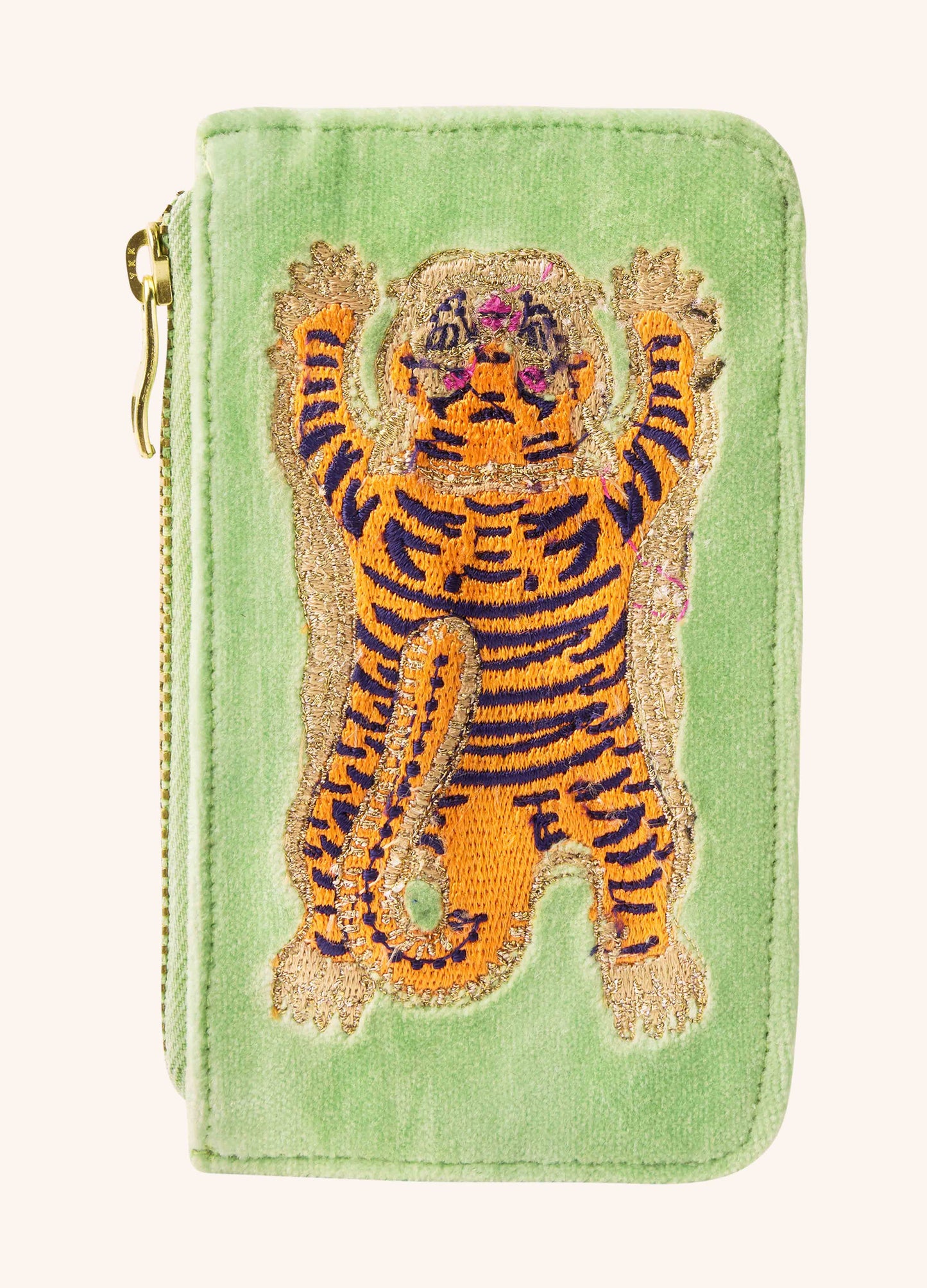 Velvet Card Holder - Ikat Tiger - Mint