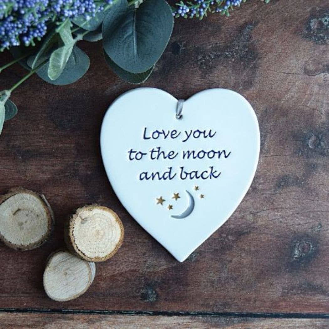 Love - Love you to the moon and back -Handmade ceramic heart