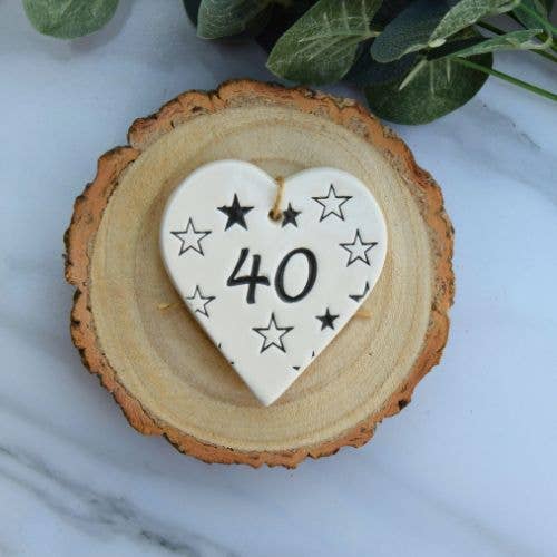 Birthday - 40 Birthday 'Stars' - Handmade ceramic heart