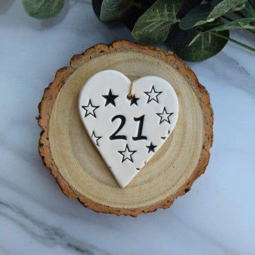 Birthday - 21 Birthday 'Stars' - Handmade ceramic heart