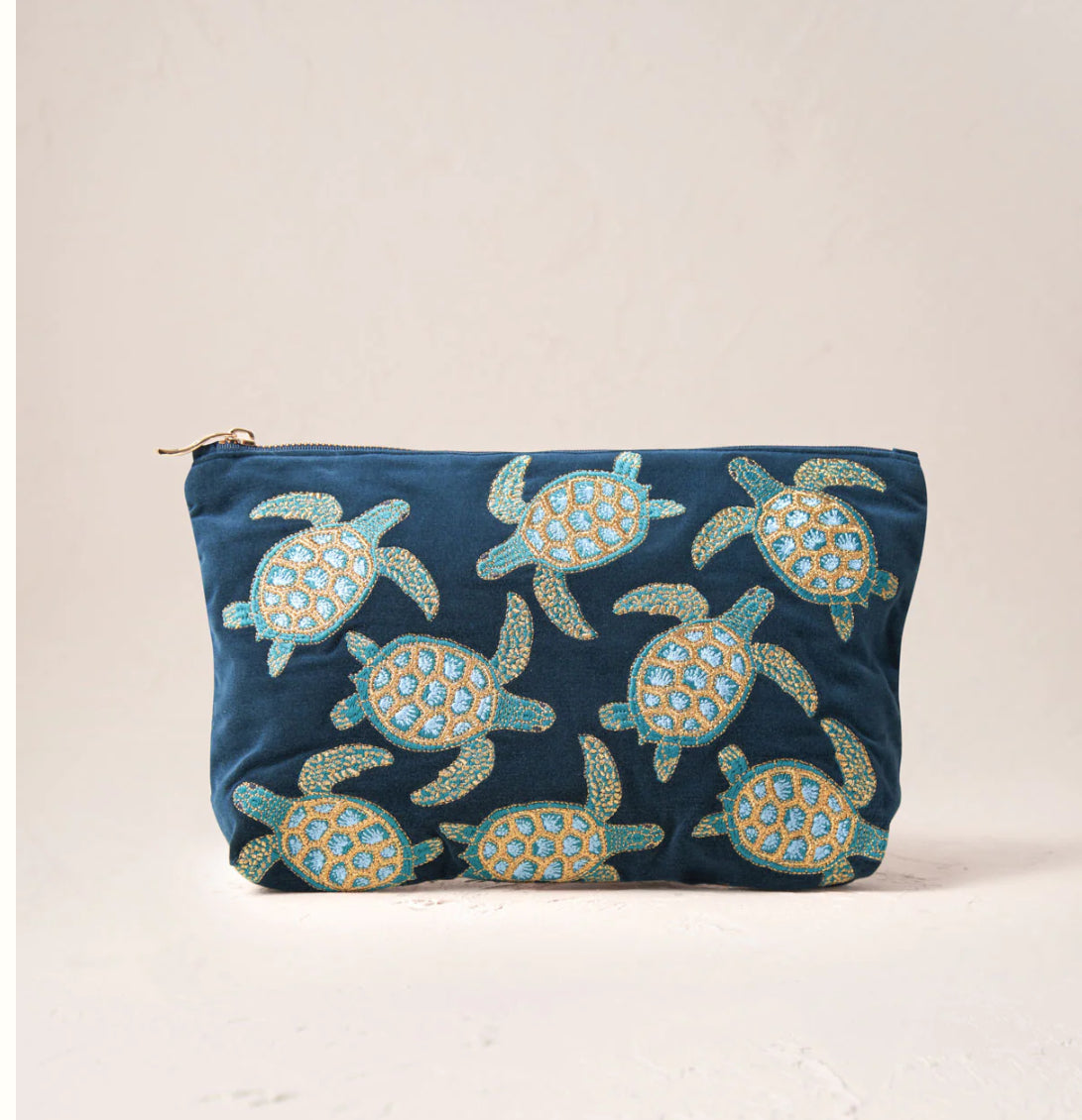 Elizabeth Scarlett - Turtle Conservation Blue - Velvet Everyday Pouch