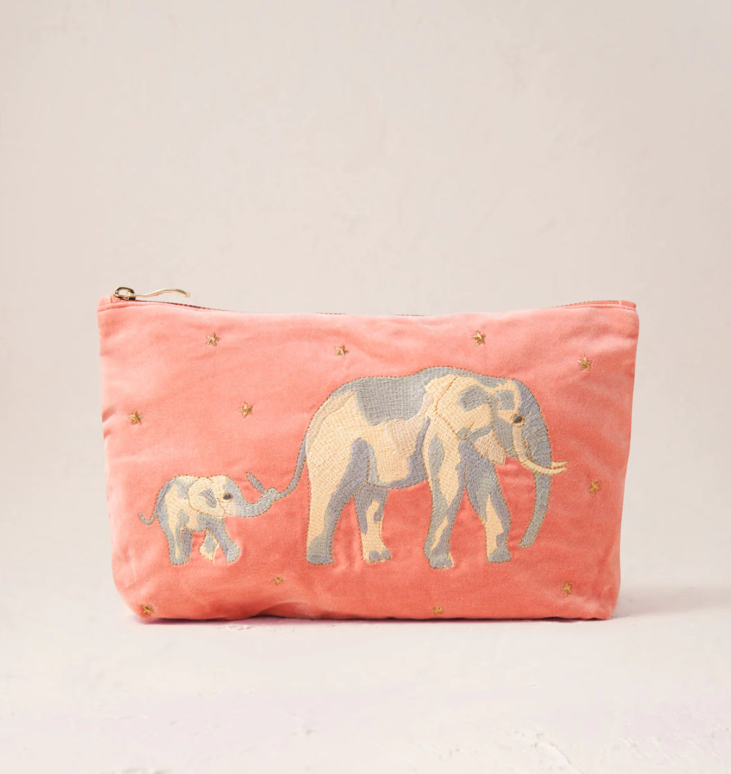 Elizabeth Scarlett - Conservation Elephants Coral - Velvet Everyday Pouch