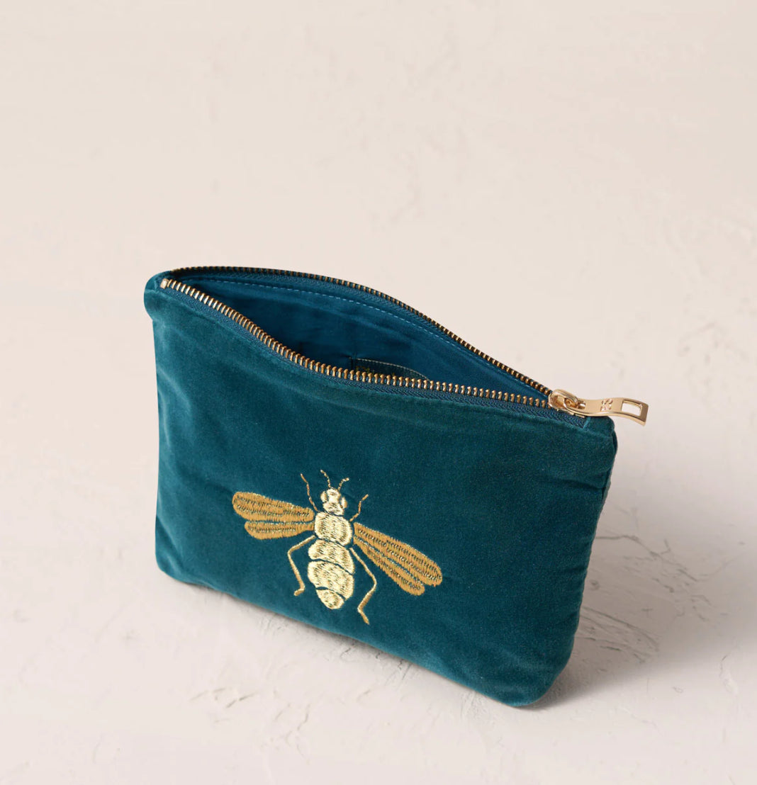 Elizabeth Scarlett - Honey Bee Rich Blue  - Velvet Mini Pouch
