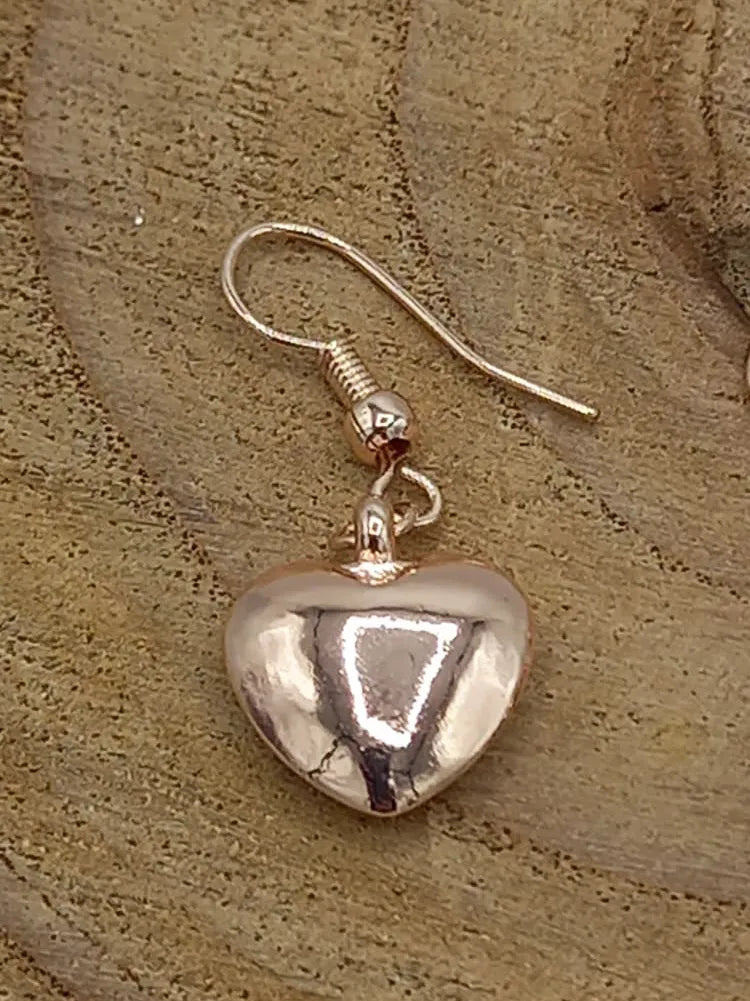 Earrings - Bling Drop Heart Earrings Rose Gold