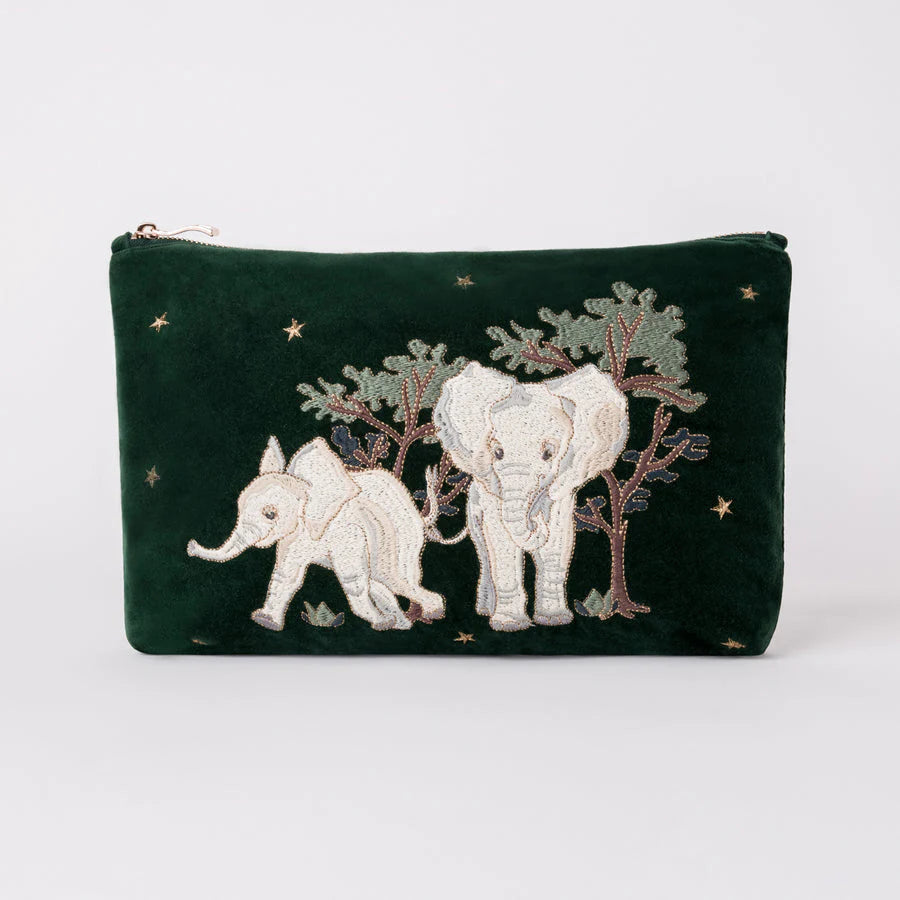Elizabeth Scarlett - Baby Elephants Forest Green - Velvet Everyday Pouch