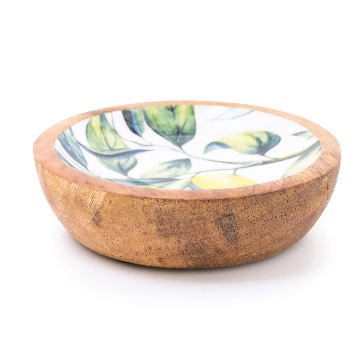 Mediteranian Lemon & Leaves Mango Wooden Dish White