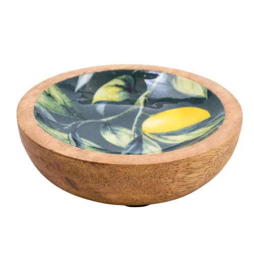 Mediterranean Lemon & Leaves Mango Wooden Dish Green