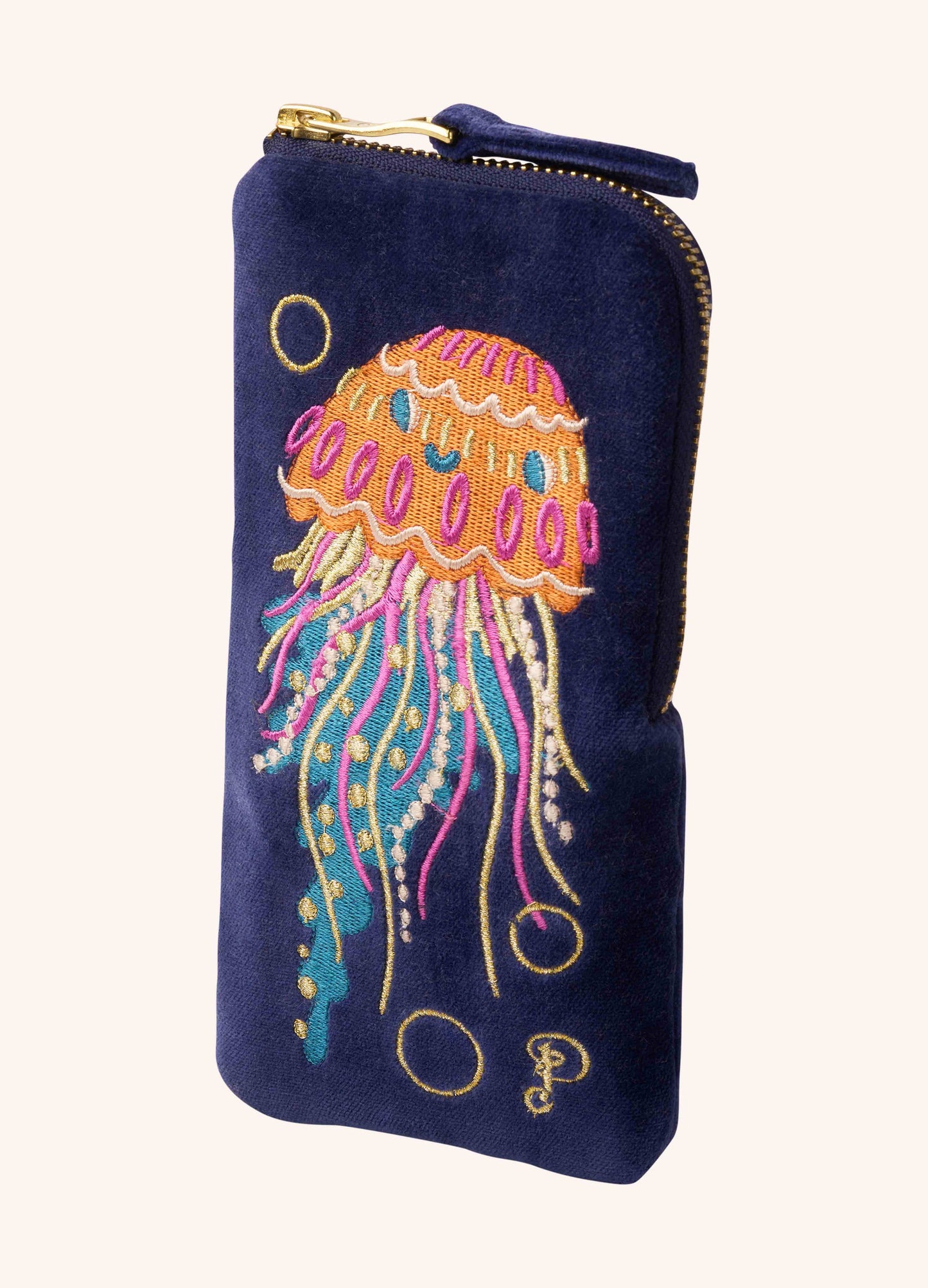Velvet Embroidered Sunglasses Pouch - Jolly Jelly - Navy