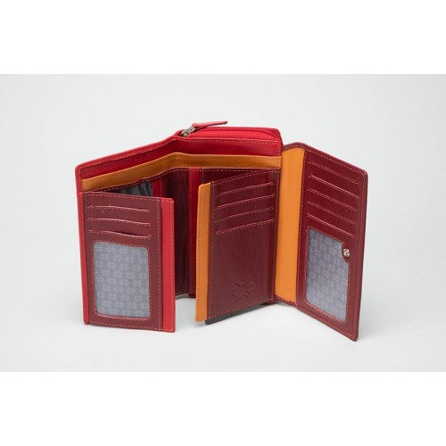 Large Leather Round Zip Purse RED & ORANGE (RFID) - 603021