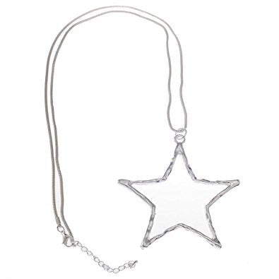 Long Silver Hollow Star Necklace