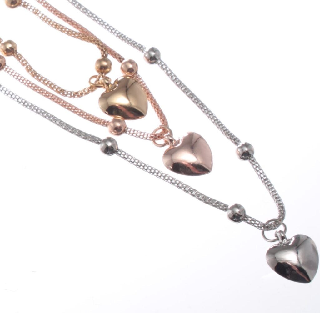 Long Drop Heart Triple Necklace