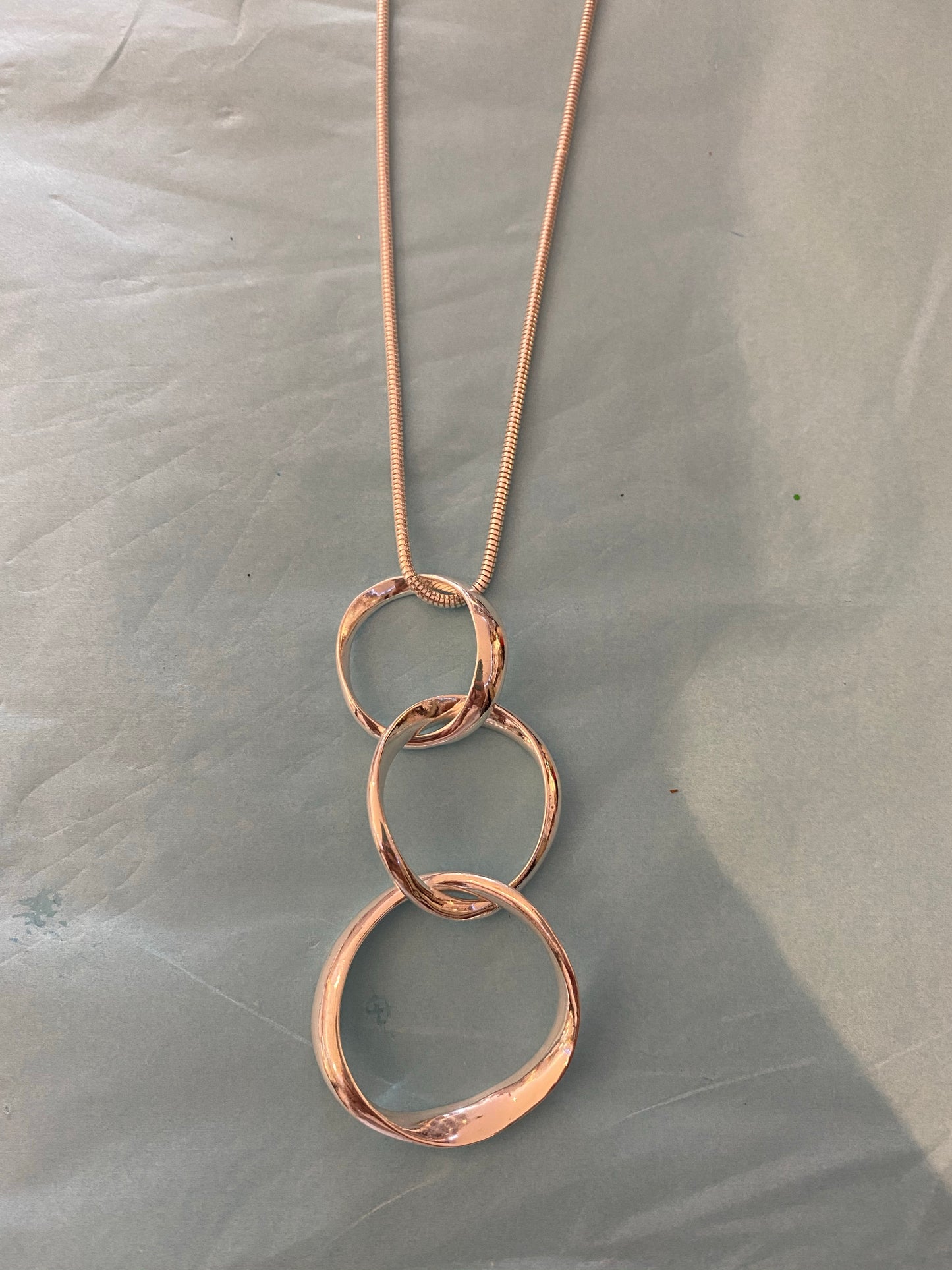 Long Triple Hoop Silver Necklace