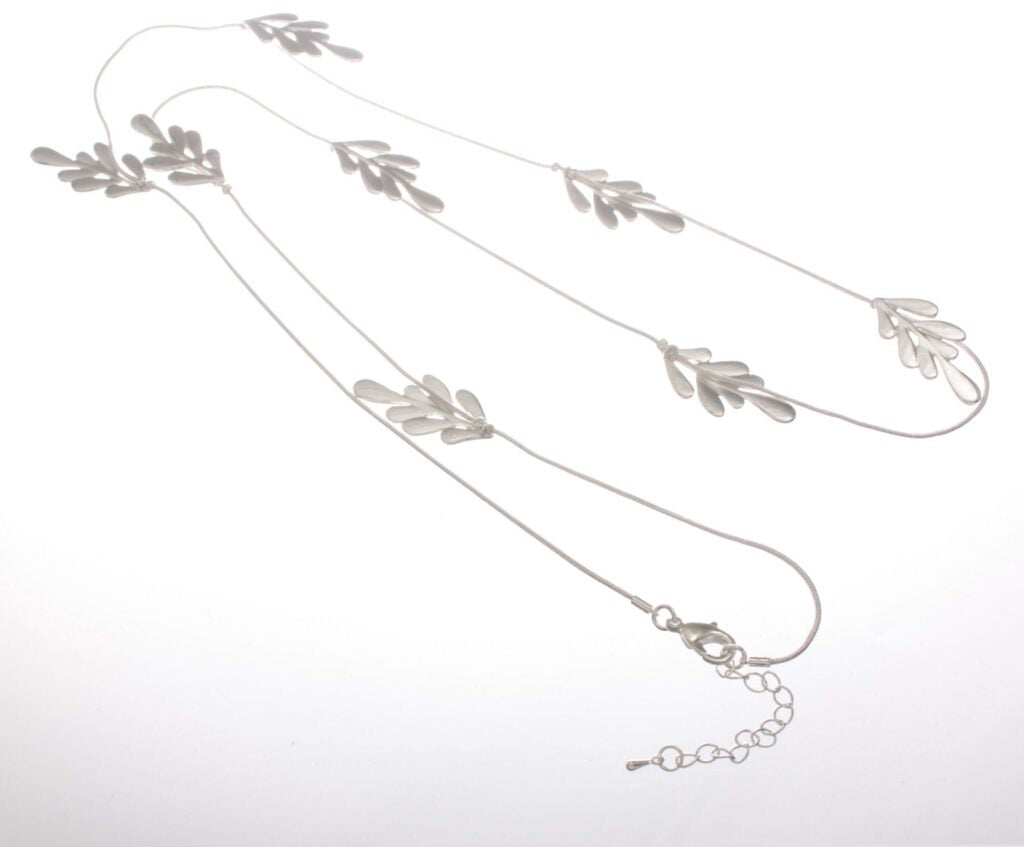 Long Cascading Silver Leaves Repeat Necklace