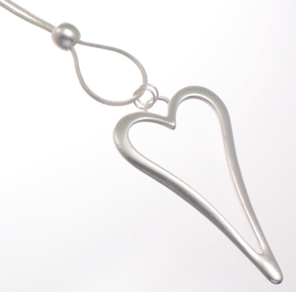 Long Hollow Heart Pendant Necklace