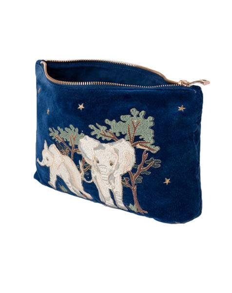 Elizabeth Scarlett - Baby Elephants Blue - Velvet Everyday Pouch
