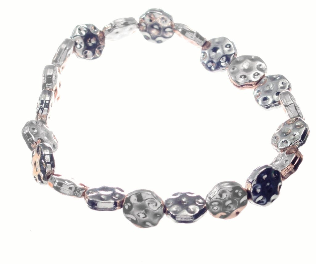 Bracelet - Battered Silver Discs on Stretch Bracelet