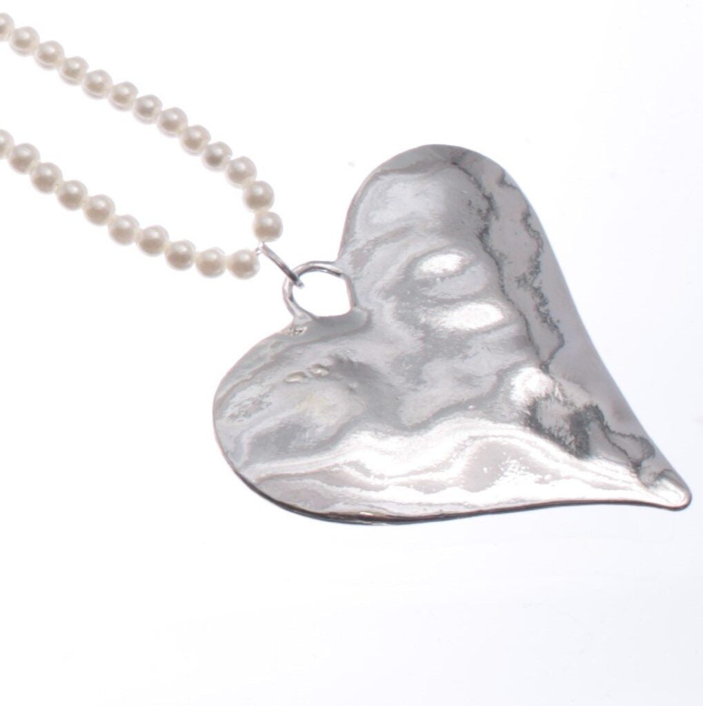 Long Heart Pendant Beaded Chain Necklace