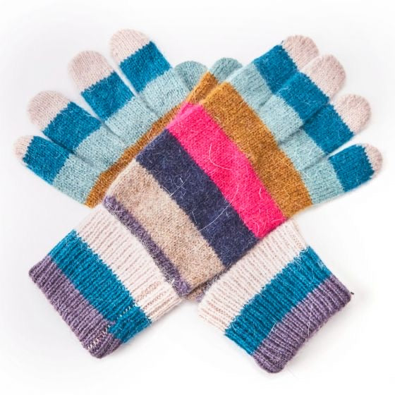 Gloves - Woollen gloves with Rainbow Stripes - blue
