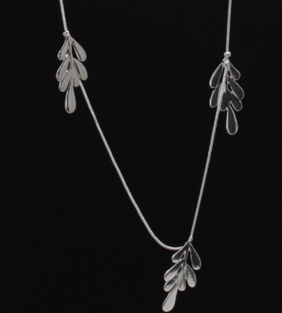 Long Cascading Silver Leaves Repeat Necklace