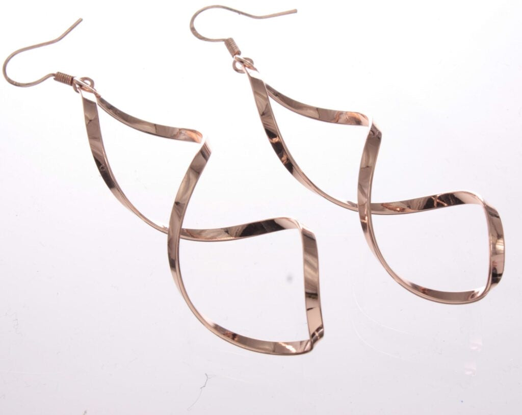 Earrings - Long Drop Swirl Earring Rose Gold