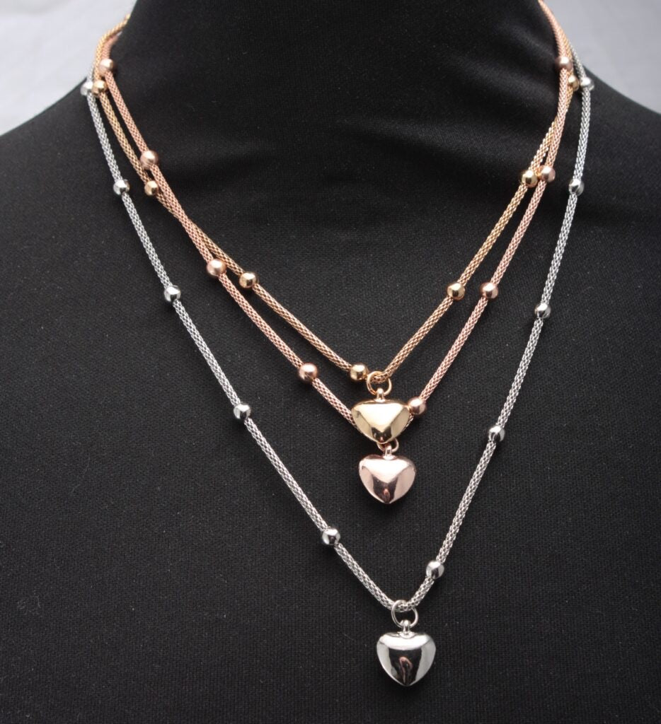 Long Drop Heart Triple Necklace