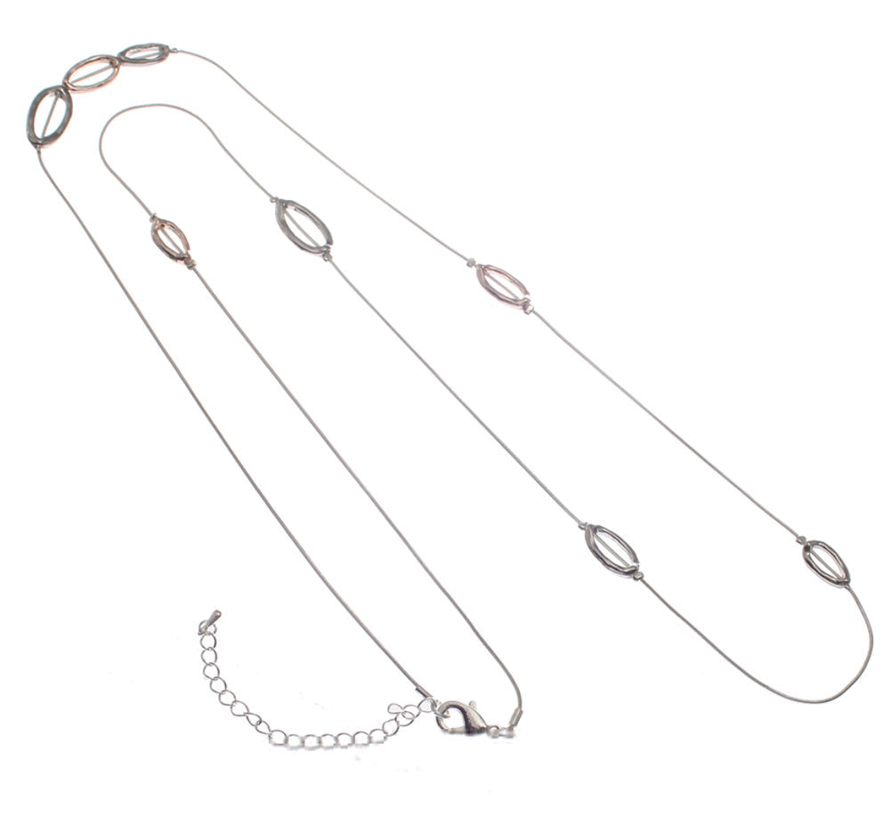 Long Cascading Silver & Rose Gold Necklace