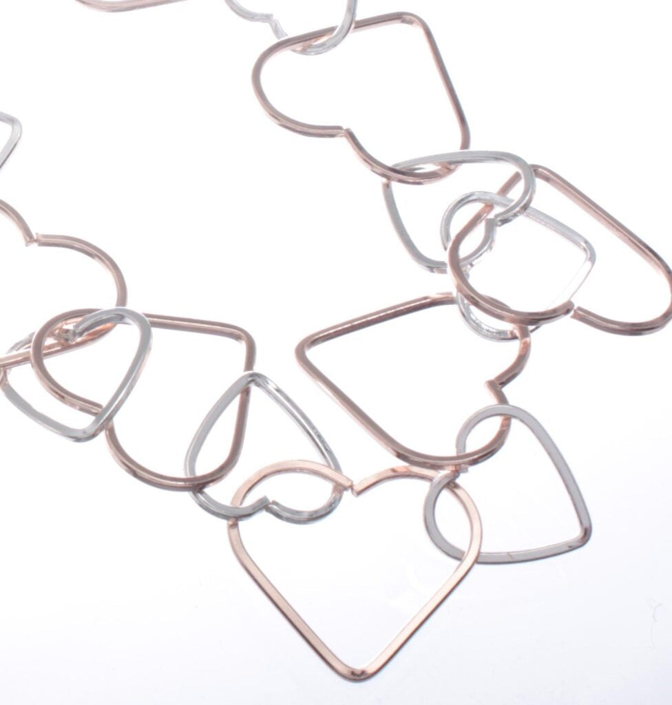 Long Cascading Linked Hollow Hearts Multi Necklace