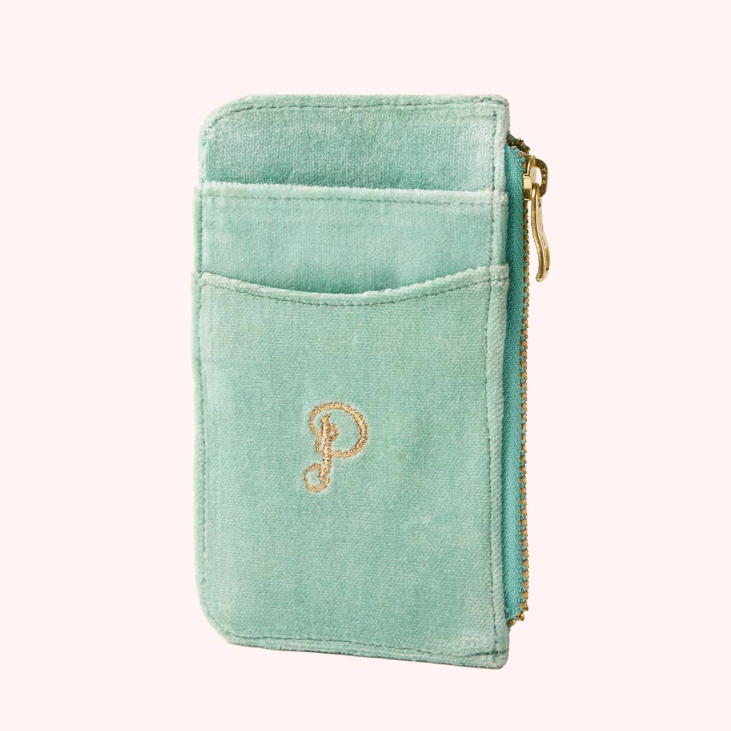Velvet Card Holder - Sparkling Seahorse - Aqua: Blue