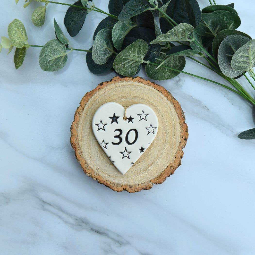 Birthday - 30 Birthday 'Stars' - Handmade ceramic heart