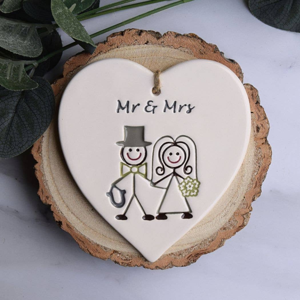 Wedding - Mr & Mrs (Bride & Groom)  - Handmade ceramic heart