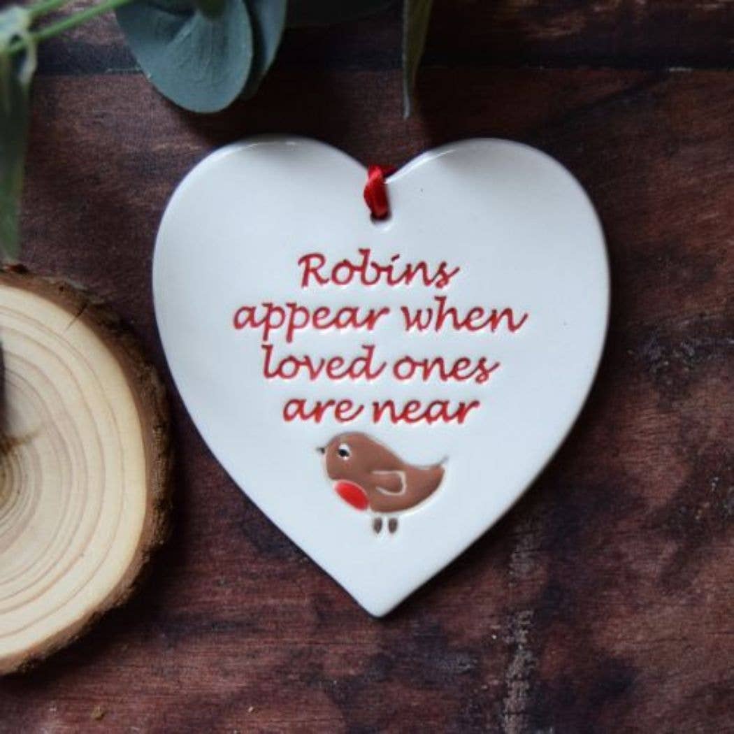 Memorial - Robins Appear - Handmade ceramic heart