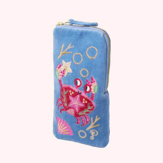 Velvet Sunglasses Pouch - Seafaring Crab - Cornflower: Blue