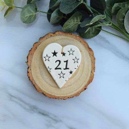 Birthday - 21 Birthday 'Stars' - Handmade ceramic heart
