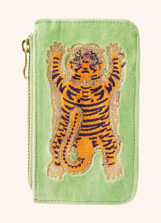 Velvet Card Holder - Ikat Tiger - Mint
