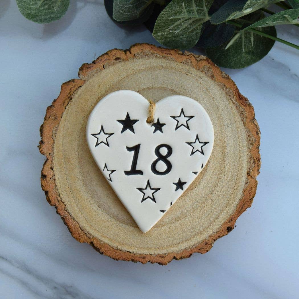 Birthday - 18 Birthday 'Stars' - Handmade ceramic heart
