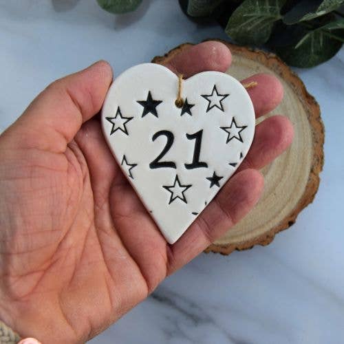 Birthday - 21 Birthday 'Stars' - Handmade ceramic heart