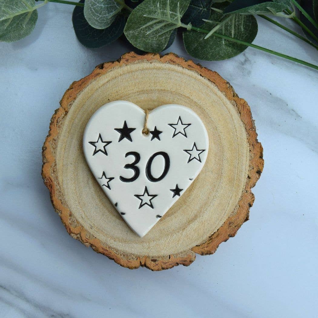 Birthday - 30 Birthday 'Stars' - Handmade ceramic heart