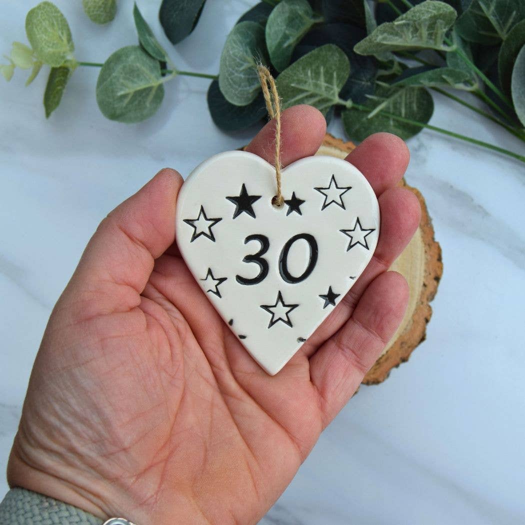 Birthday - 30 Birthday 'Stars' - Handmade ceramic heart