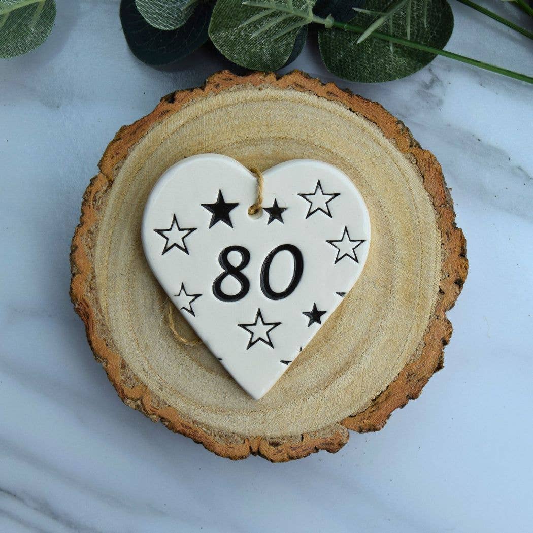 Birthday - 80 Birthday 'Stars' - Handmade ceramic heart