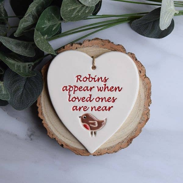 Memorial - Robins Appear - Handmade ceramic heart