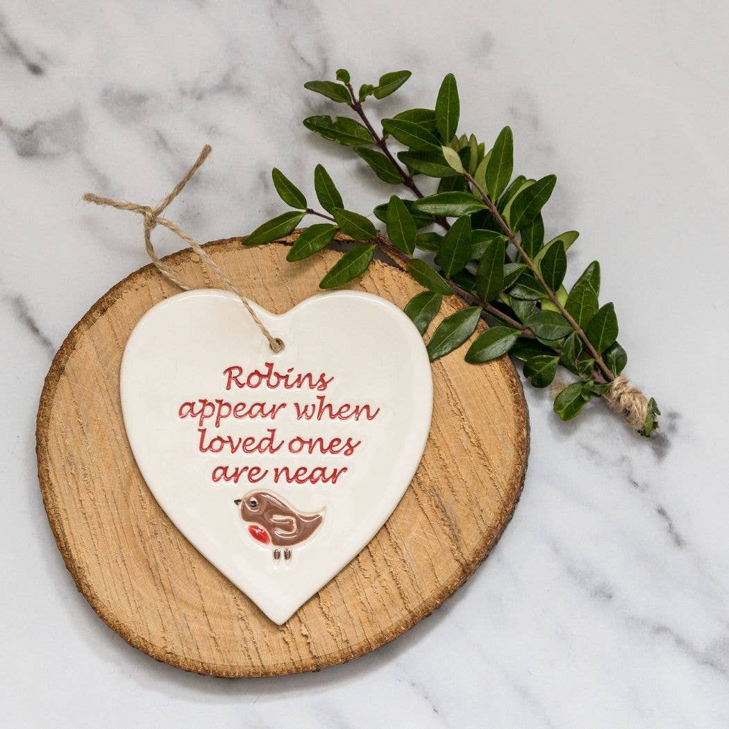 Memorial - Robins Appear - Handmade ceramic heart