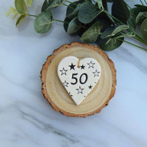 Birthday - 50 Birthday 'Stars' - Handmade ceramic heart