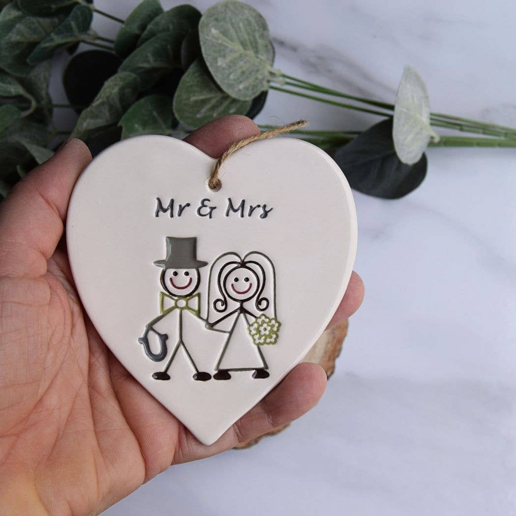 Wedding - Mr & Mrs (Bride & Groom)  - Handmade ceramic heart