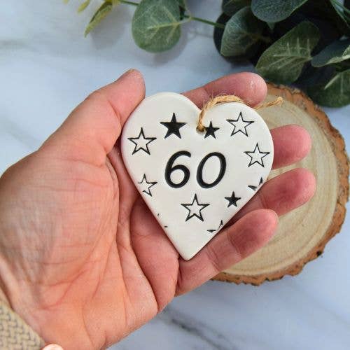 Birthday - 60 Birthday 'Stars' - Handmade ceramic heart