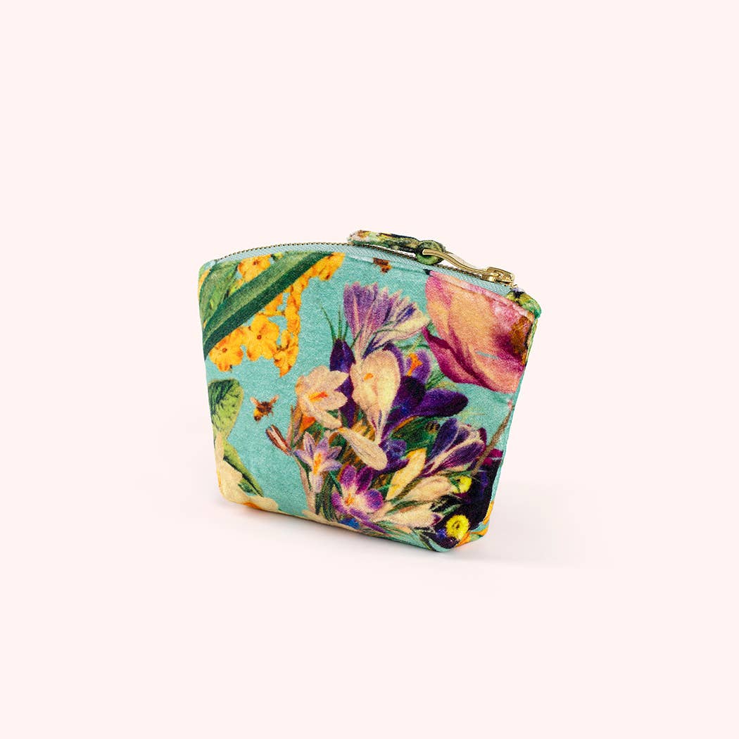 Printed Velvet Mini Pouch - Spring Flora