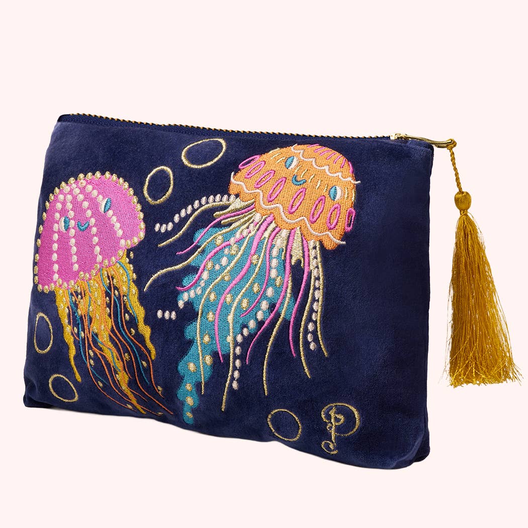 Velvet Zip Pouch - Jolly Jellies - Navy: Blue