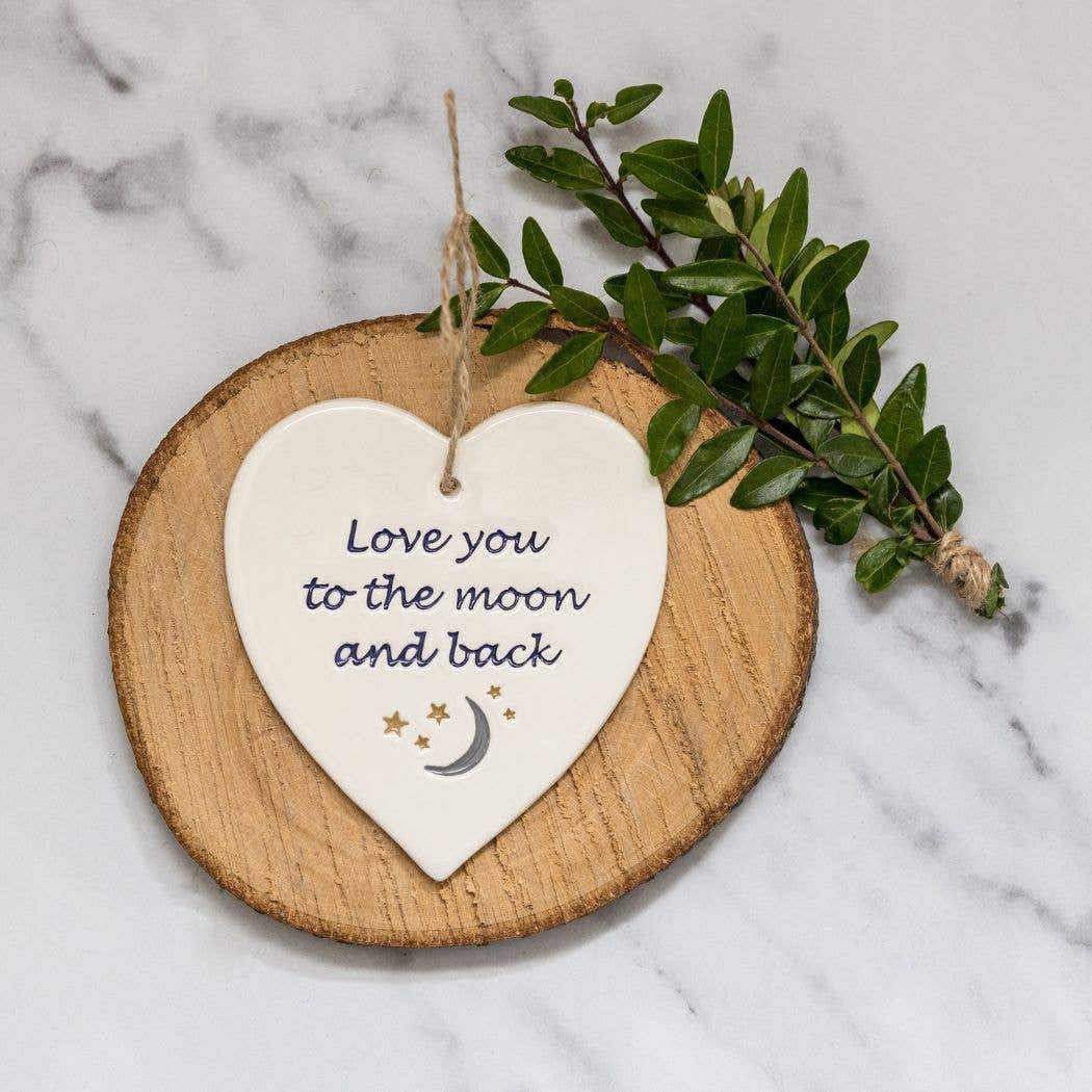 Love - Love you to the moon and back -Handmade ceramic heart