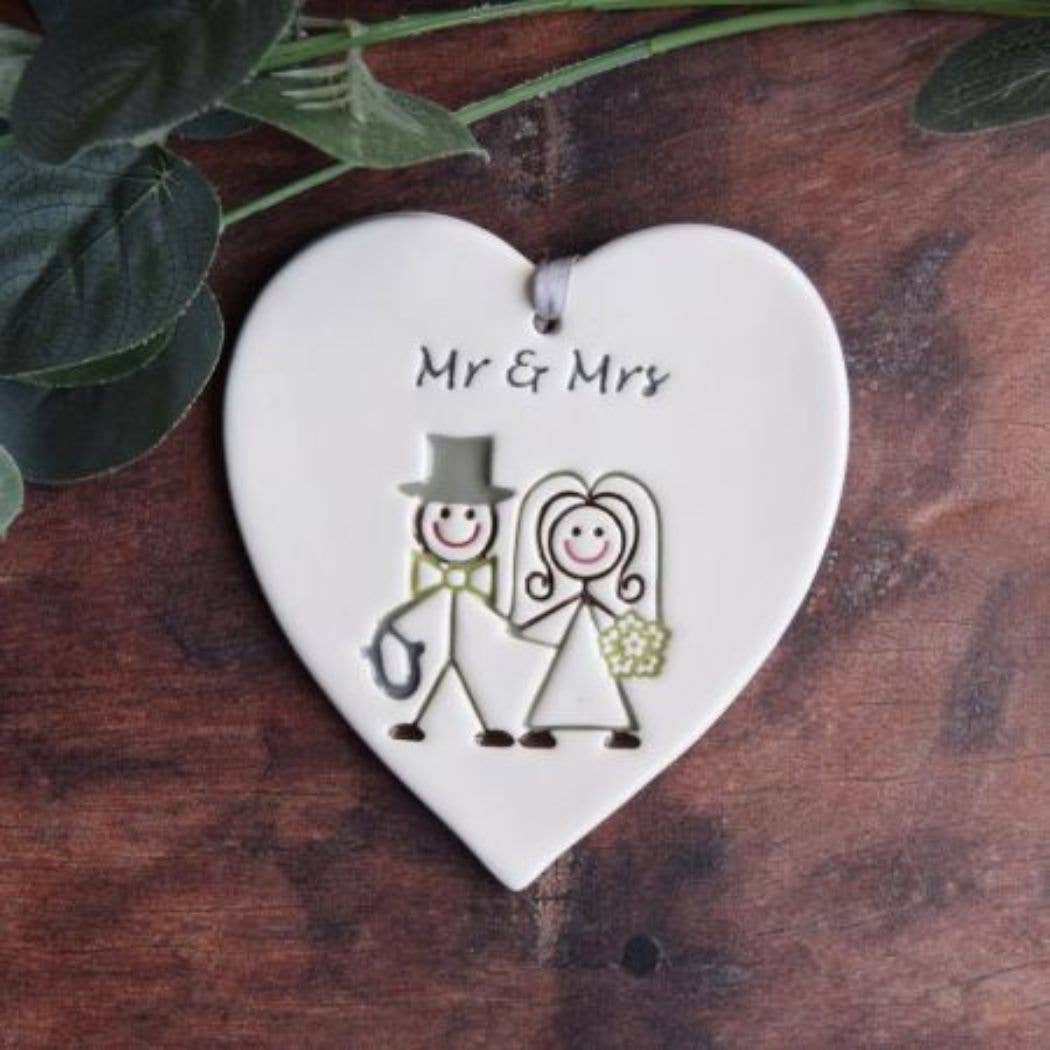 Wedding - Mr & Mrs (Bride & Groom)  - Handmade ceramic heart