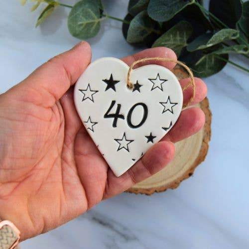 Birthday - 40 Birthday 'Stars' - Handmade ceramic heart